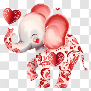 Vector Draw Design - Decorative Elephant With Heart Patterns Transparent PNG