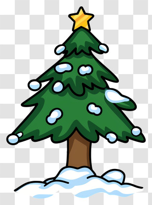 Christmas Tree - Snowy Christmas Tree With Star Topper Transparent PNG