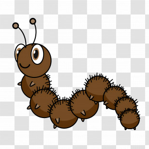 Cartoon Caterpillar - Adorable Brown Fuzzy Caterpillar Cartoon Transparent PNG