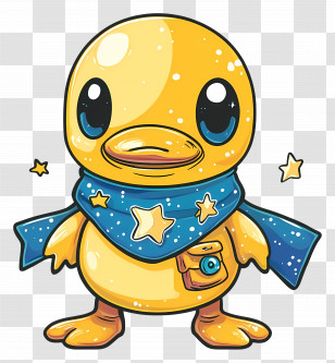 Cartoon Duck - Yellow Cartoon Duck With Blue Scarf Transparent PNG