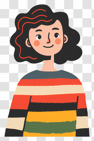 Woman In Sweatshirt - Illustration Of A Smiling Girl With Curly Hair Transparent PNG