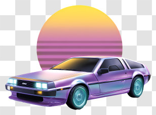 Vaporwave Retro Car - Retro Purple Car With Sunset Background Transparent PNG
