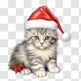 Christmas Cat - Adorable Kitten Wearing Santa Hat For Christmas Transparent PNG