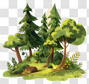 Summer Forest - Green Forest Scenery With Trees And Grass Transparent PNG