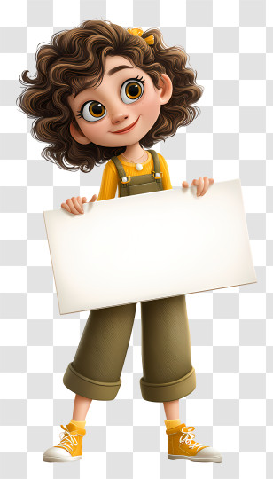 Cartoon Girl Holding Blank Sign - Girl Holding A Blank Sign Transparent PNG