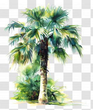 Palm Tree - Tropical Palm Tree Watercolor Illustration Transparent PNG