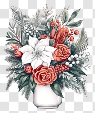 Vase - Christmas Flower Bouquet With Seasonal Colors Transparent PNG