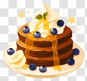 Chocolate Pancakes - Delicious Pancakes Topped With Cream, Blueberries, And Bananas Transparent PNG