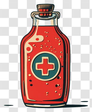 Vintage Medicine Bottle - Red Medicine Bottle With Cross Symbol Transparent PNG