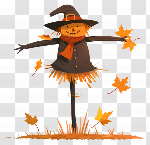 Fall Scarecrow - Autumn Scarecrow With Falling Leaves Transparent PNG