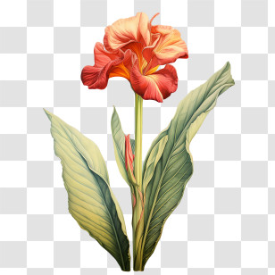 Canna Indica - Single Orange Iris Flower Transparent PNG