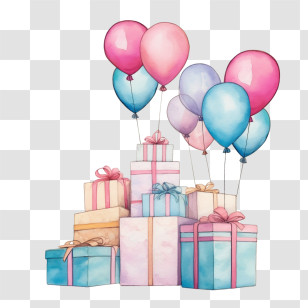 Gift Boxes - Gift Boxes With Balloons For Party Decor Transparent PNG