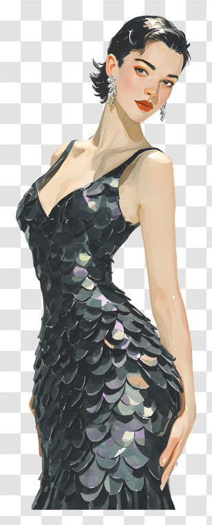 Elegant Woman - Elegant Woman In Sequin Dress Transparent PNG