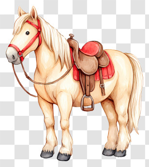 Watercolor Horse - Beige Horse With Saddle Transparent PNG