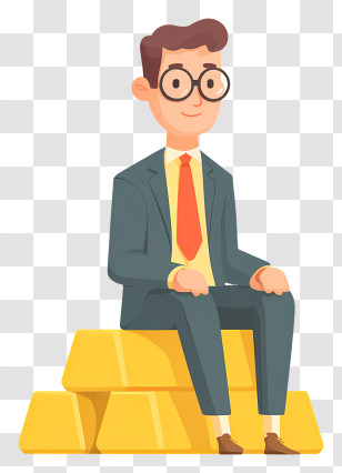 Businessman Sitting Gold Bars - Businessman Sitting On Gold Bars Transparent PNG