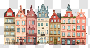 Row Of Houses - Vintage Row Of Colorful Buildings Transparent PNG
