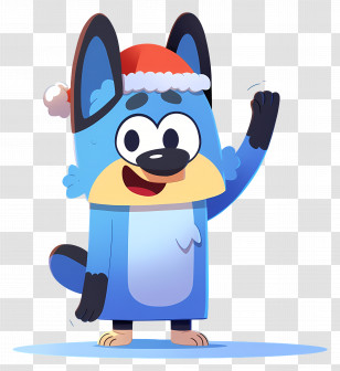 Bluey - Festive Cartoon Dog Waving With Santa Hat Transparent PNG