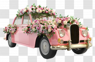 Wedding Car - Car Decorated With Flowers For Wedding Transparent PNG