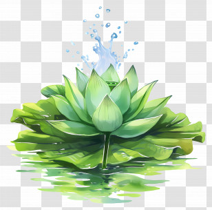 Watercolor Lotus Leaf - Green Lotus On Water Transparent PNG
