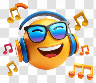 Emoji - Happy Emoji With Headphones And Music Notes Transparent PNG