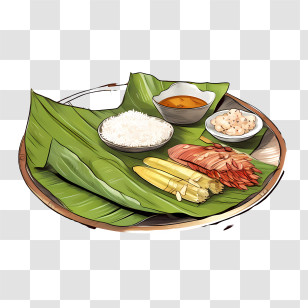 Onam Sadya Food - Traditional Meal On Banana Leaf Transparent PNG