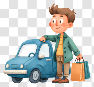 Man Putting Shopping Bag In Car - Boy With Blue Car Transparent PNG