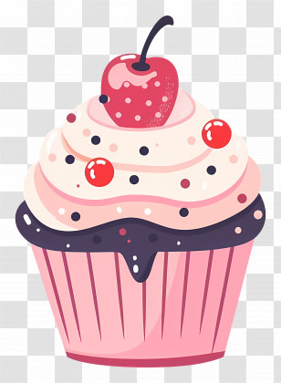 Cupcake With Cherry - Delicious Cupcake With Cherry Topping Illustration Transparent PNG