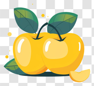Yellow Apples - Yellow Apples Illustration With Green Leaves Transparent PNG