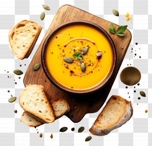 Pumpkin Soup - Pumpkin Soup With Bread And Seeds Transparent PNG