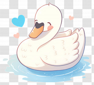 Swan Swimming - Adorable White Swan Surrounded By Hearts Transparent PNG