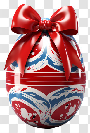 Easter Egg - Decorated Easter Egg With Red Bow Transparent PNG
