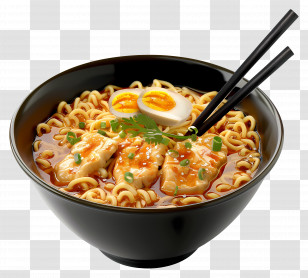 Chicken Noodles - Delicious Ramen With Egg And Chicken Transparent PNG