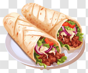Shawarma - Wrap With Meat And Vegetables On Plate Transparent PNG