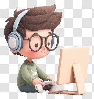Boy Playing Virtual Game - Cute Gamer With Headphones Transparent PNG