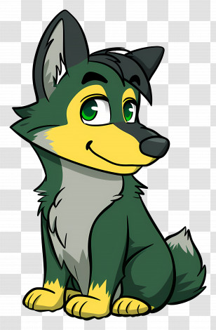 Cartoon Wolf - Green Cartoon Dog Sitting Transparent PNG