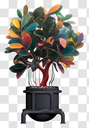 Bonsai Tree - Abstract Colorful Tree In A Pot Transparent PNG
