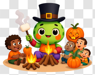 Plant Mascot Celebrating Thanksgiving - Cute Green Campfire Character Transparent PNG