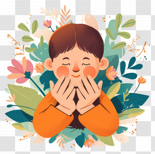 World Autism Day - Happy Child Surrounded By Flowers Transparent PNG