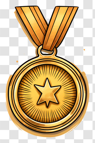 Golden Medal - Bright Gold Medal With Star And Ribbon Transparent PNG