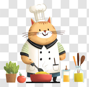Cat Chef Cooking - Chef Cat Cooking In The Kitchen Transparent PNG