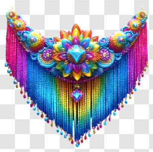Elaborate Toran Art - Rainbow Beaded Fringe Necklace Transparent PNG