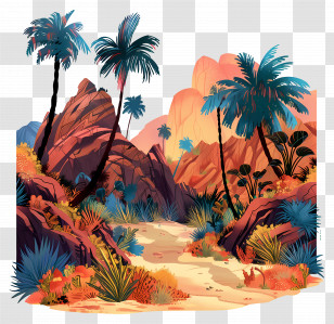 Nature Background - Desert Landscape With Palm Trees And Warm Tones Transparent PNG