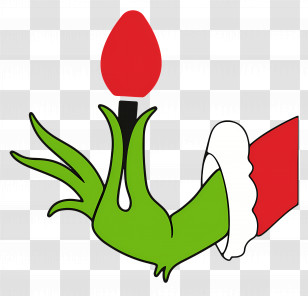 Grinch Hand - Green Hand Holding Red Light Bulb For Christmas Transparent PNG
