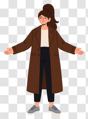Woman Full Body - Woman In Brown Coat With Open Arms Transparent PNG