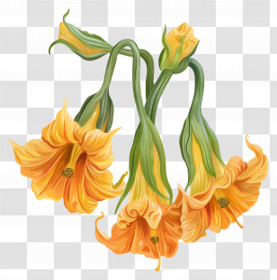 Squash Blossoms - Yellow Bell Flowers Illustration Transparent PNG