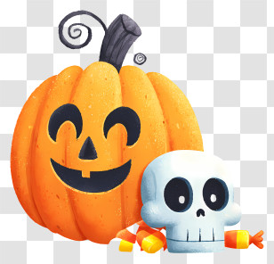 Halloween Pumpkin And Skull - Halloween Pumpkin And Skull Transparent PNG