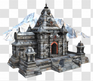 Kedarnath Temple - Stone Temple With Mountain Background Transparent PNG