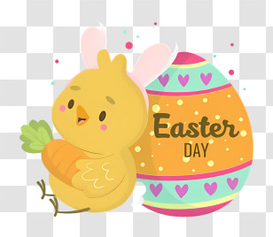 Easter Day - Yellow Chick With Easter Egg And Carrot Transparent PNG