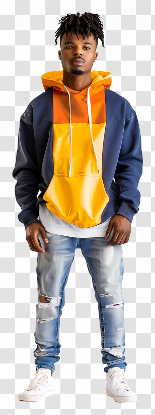 Full Body Black Man - Man In Trendy Hoodie And Ripped Jeans Fashion Transparent PNG