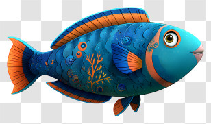 Cute Item - Blue Patterned Fish Illustration Transparent PNG